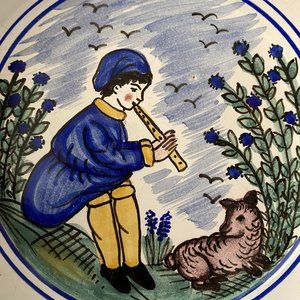 Handpainted Hungarian Pottery Pastoral Scene Decorator Bowl 6.5 in - RARE